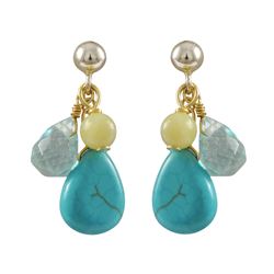 Turquise Combination Semi Precious Stones On Gold Plated Sterling Silver Post Earrings-0.87