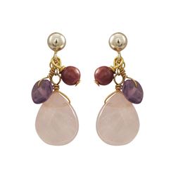 Rose Quartz Combination Semi Precious Stones On Gold Plated Sterling Silver Post Earrings-0.87