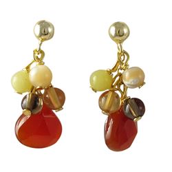 Assorted Colors Semi Precious Stones On Gold Plated Sterling Silver Post Earrings