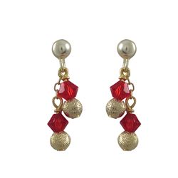 4Mm Gold Laser Balls And Red CZ Beads On Gold Tone Sterling Silver Ball Post Earrings- 0.87