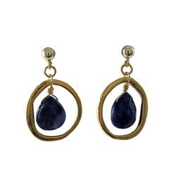 Lapis Semi Precious Stone In Gold Tone Brass Ring Sterling Silver Post Earrings- 1.14