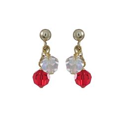 6Mm Red And White Preciosa Beads On Gold Tone Sterling Silver Ball Post Earrings -0.80