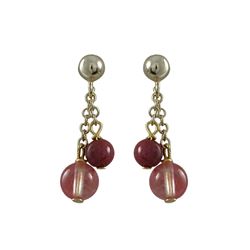 6Mm Cherry And 4Mm Pink Quartz Semi Precious Ball On Gold Tone Sterling Silver Ball Post Earrings -0