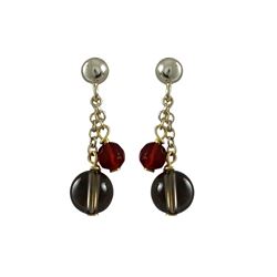 6Mm Smokey And 4Mm Carnelian Semi Precious Ball On Gold Tone Sterling Silver Ball Post Earrings -0.7