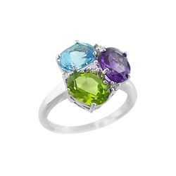 SS SWISS BLUE TOPAZ / AMETHYST / PERIDOT RING - Size 7 (#8830MUL)