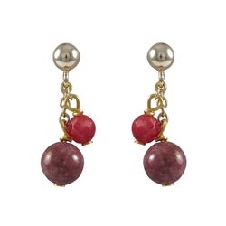 6Mm Rhodonite(Pink) And 4Mm Hot Pink Semi Precious Ball On Gold Tone Sterling Silver Ball Post Earri