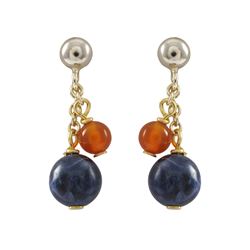 6Mm Sodalite (Blue) And 4Mm Carnelian Semi Precious Ball On Gold Tone Sterling Silver Ball Post Earr
