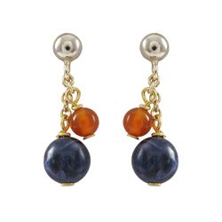 6Mm Sodalite (Blue) And 4Mm Carnelian Semi Precious Ball On Gold Tone Sterling Silver Ball Post Earr