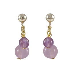 6Mm Lavender And 4Mm Amy Semi Precious Ball On Gold Tone Sterling Silver Ball Post Earrings -0.75"