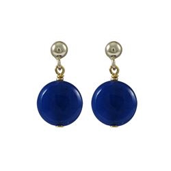 Blue Quartz Semi Precious 10Mm Round Flat Stone On Gold Plated Sterling Silver Post Earrings, 0.75