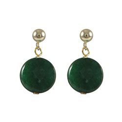 Teal Semi Precious 10Mm Round Flat Stone On Gold Plated Sterling Silver Post Earrings, 0.75"