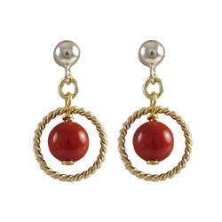 Genuine Red Coral 6Mm Semi Precious Ball In 10Mm Braided Ring, On Gold Plated Sterling Silver Ball P