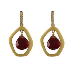 Carnelian Semi Precious Teardrop Stone In Gold Plated Matte Sterling Silver Open Pentagon Shape CZ P