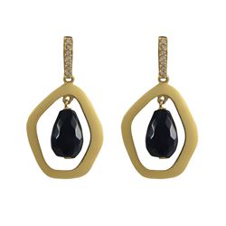 Lapis Semi Precious Teardrop Stone In Gold Plated Matte Sterling Silver Open Pentagon Shape CZ Post 