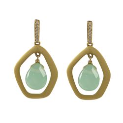 Green Chalcedony Semi Precious Teardrop Stone In Gold Plated Matte Sterling Silver Open Pentagon Sha