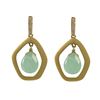 Image 1 : Green Chalcedony Semi Precious Teardrop Stone In Gold Plated Matte Sterling Silver Open Pentagon Sha