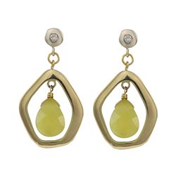 Olive Jade Semi Precious Teardrop Stone In Gold Plated Sterling Silver Open Pentagon Shape CZ Post E