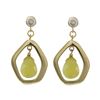 Image 1 : Olive Jade Semi Precious Teardrop Stone In Gold Plated Sterling Silver Open Pentagon Shape CZ Post E