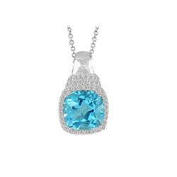 SS SWISS BLUE TOPAZ / DIAMOND PENDANT (#10189SW)