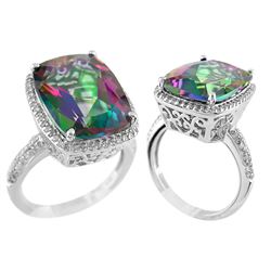 SILVER MYSTIC TOPAZ / DIAMOND RING - Size 7 (#8561MT)