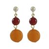 Image 1 : Carnelian 6Mm Round Ball And Honey 10Mm Round Flat Semi Precious Stones Dangling, On Gold Plated Ste