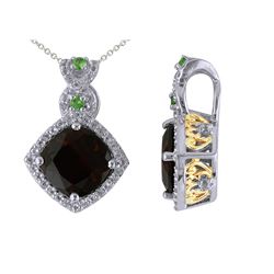 TT SS/YGPLT GARNET / TSAVORITE / WHITE TOPAZ PENDANT (#10215MUL)