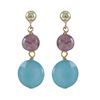 Image 1 : Amy 6Mm Round Ball And Blue Jade 10Mm Round Flat Semi Precious Stones Dangling, On Gold Plated Sterl