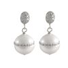 Image 1 : White 12Mm Round Shell Pearl With Crystal Row In Center, On Rhodium Plated Sterling Silver CZ Post E