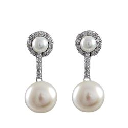 Sterling Silver CZ Pearl Post Earring