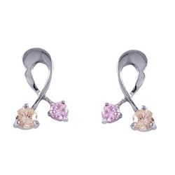 Sterling Silver Post Earrings With Pink And Champagne CZ