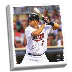 Joe Mauer Batting Signed 20X24 Vertical Canvas