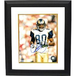 Isaac Bruce Signed St. Louis Rams 8X10 Photo Custom Framed (White Jersey Close Up)