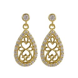 Gold Plated Sterling Silver, Filigree 11X18mm Teardrop With CZ Border Post Earrings, 24.5Mm