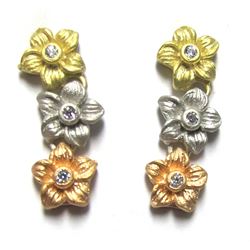 Tri Color Matte Sterling Silver Flower Earring