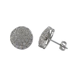 Rhodium Plated Sterling Silver White CZ 10Mm Round Post Earrings