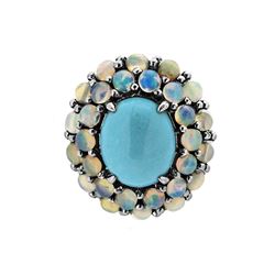 SS TURQUOISE / ETHIOPIA OPAL RING - Size 7 (#9922MUL)