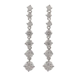 Rhodium Plated Sterling Silver, Graduating CZ Drop Post Earrings Dimensions: 43.65Mm Long X 7.85Mm W