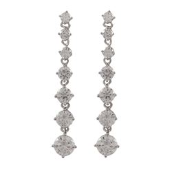 Rhodium Plated Sterling Silver, Graduating CZ Drop Post Earrings Dimensions: 43.65Mm Long X 7.85Mm W