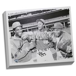 Mike Tysons W/ Gooden And Strawberry Triple Signed 22X26 Canvas