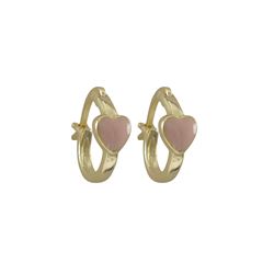 Pink Enamel 4.5X5mm Heart On Gold Plated Sterling Silver Baby Huggie Leverback Earrings,0.44"