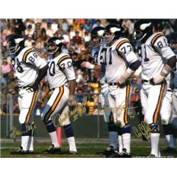 Jim Marshall Signed Minnesota Vikings Purple People Eaters 16X20 Photo (White Jersey-Gold Sig) W/ 4 
