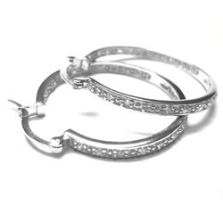 Sterling Silver 30Mm Hoop Earrings, White Czs