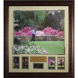 Tiger Woods Unsigned Engraved Signature Series Collection 30X32 Leather Framed Photo With 4 Cards- 4