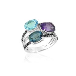 SS AMY / SWISS BLUE TOPAZ / LDN BLUE TOPAZ / SQ / WHITE TOPAZ RING - Size 7 (#9485MUL)