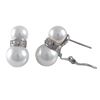 Image 1 : Sterling Silver White Double Pearl With CZ Post Clip Earrings -0.71