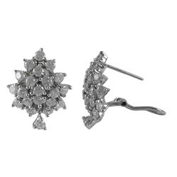 Rhodium Plated Sterling Silver, CZ Cluster Post Clip Earrings Dimensions: 21Mm Long X 15.4Mm Wide X 