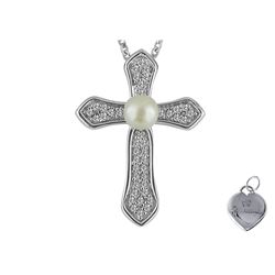 SS WHITE PEARL / DIAMOND CROSS PENDANT (#8234PRL)