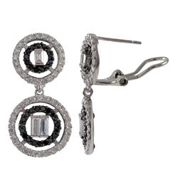 Sterling Silver Double Circle Post Clip Earrings, Black & White Czs