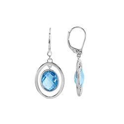 SS SWISS BLUE TOPAZ / DIA WIRE WRAPPED LEVERBACK EARRINGS (#7044SW)