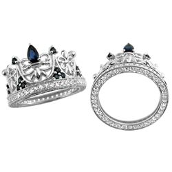 SS SAPPHIRE / WHITE TOPAZ CROWN RING - Size 7 (#9936MUL)